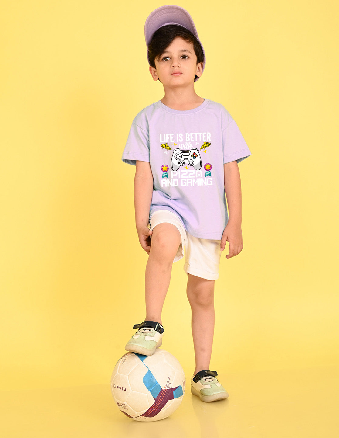 Nusyl Boys Lilac Life is Better Text Printed Short sleeve Cotton Blend Oversized T-shirts