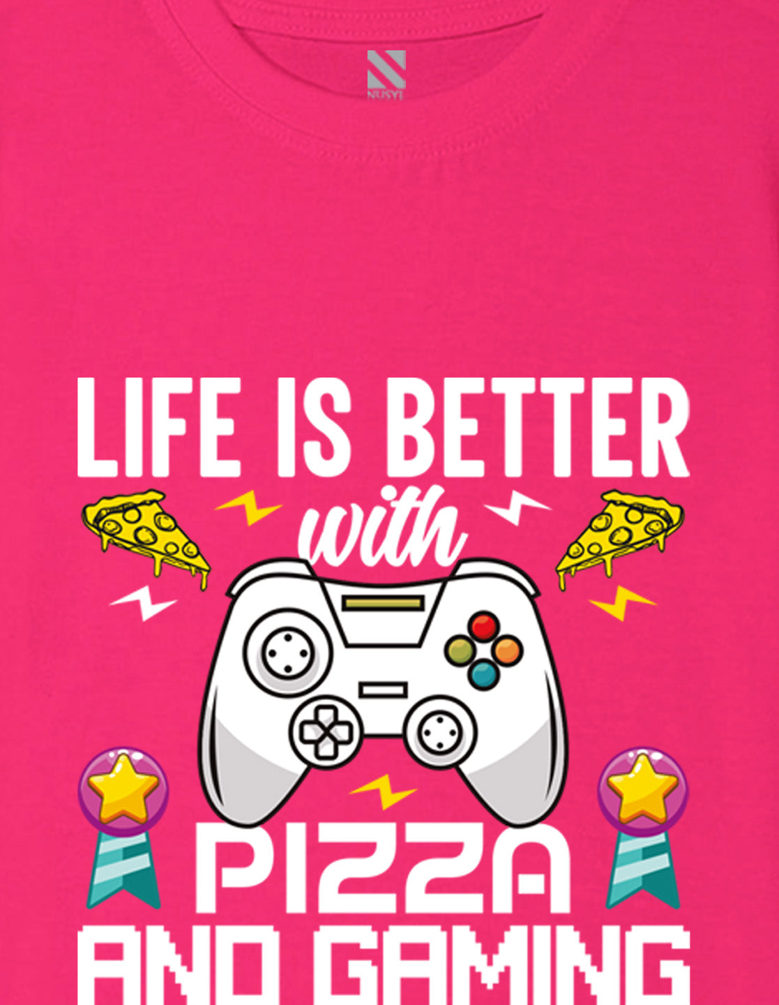 Nusyl Boys Hot Pink Life is Better Text Printed Short sleeve Cotton Blend Oversized T-shirts
