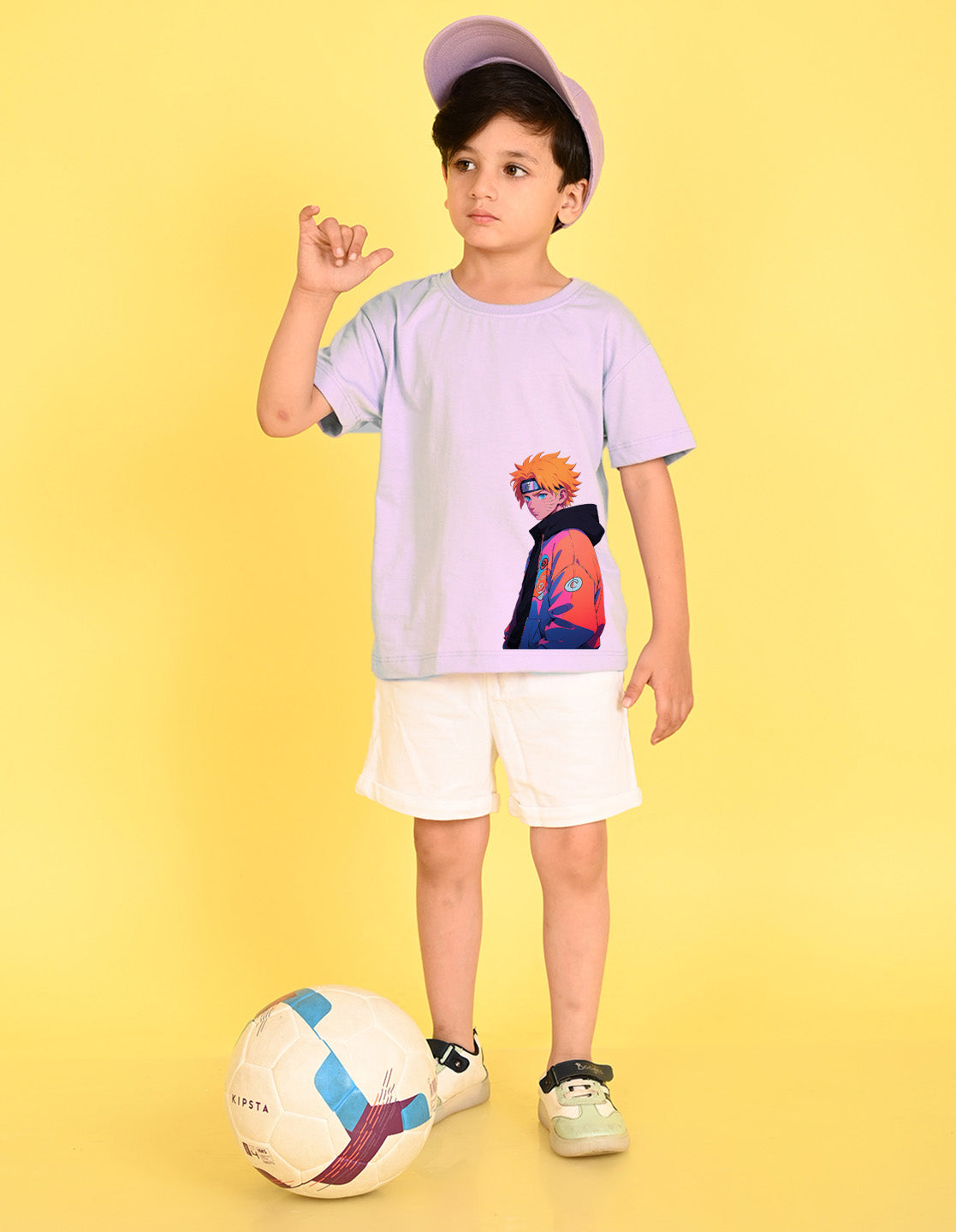 Nusyl Boys Lilac Naruto Printed Short sleeve Cotton Blend Oversized T-shirts