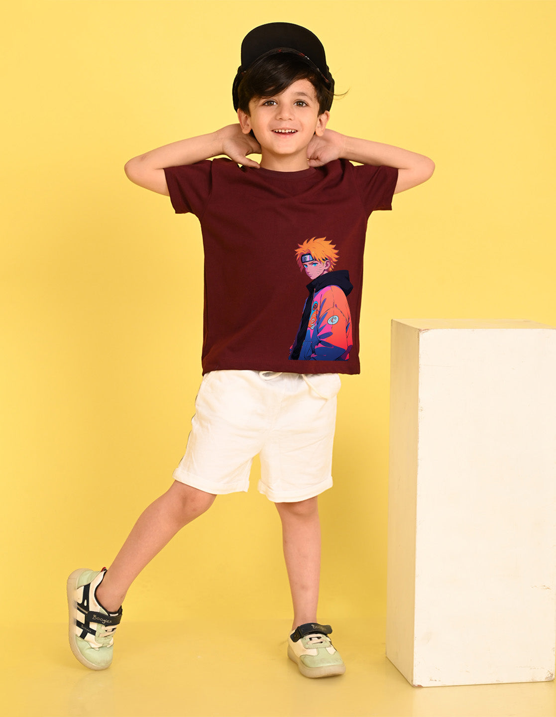 Nusyl Boys Wine Naruto Printed Short sleeve Cotton Blend Oversized T-shirts