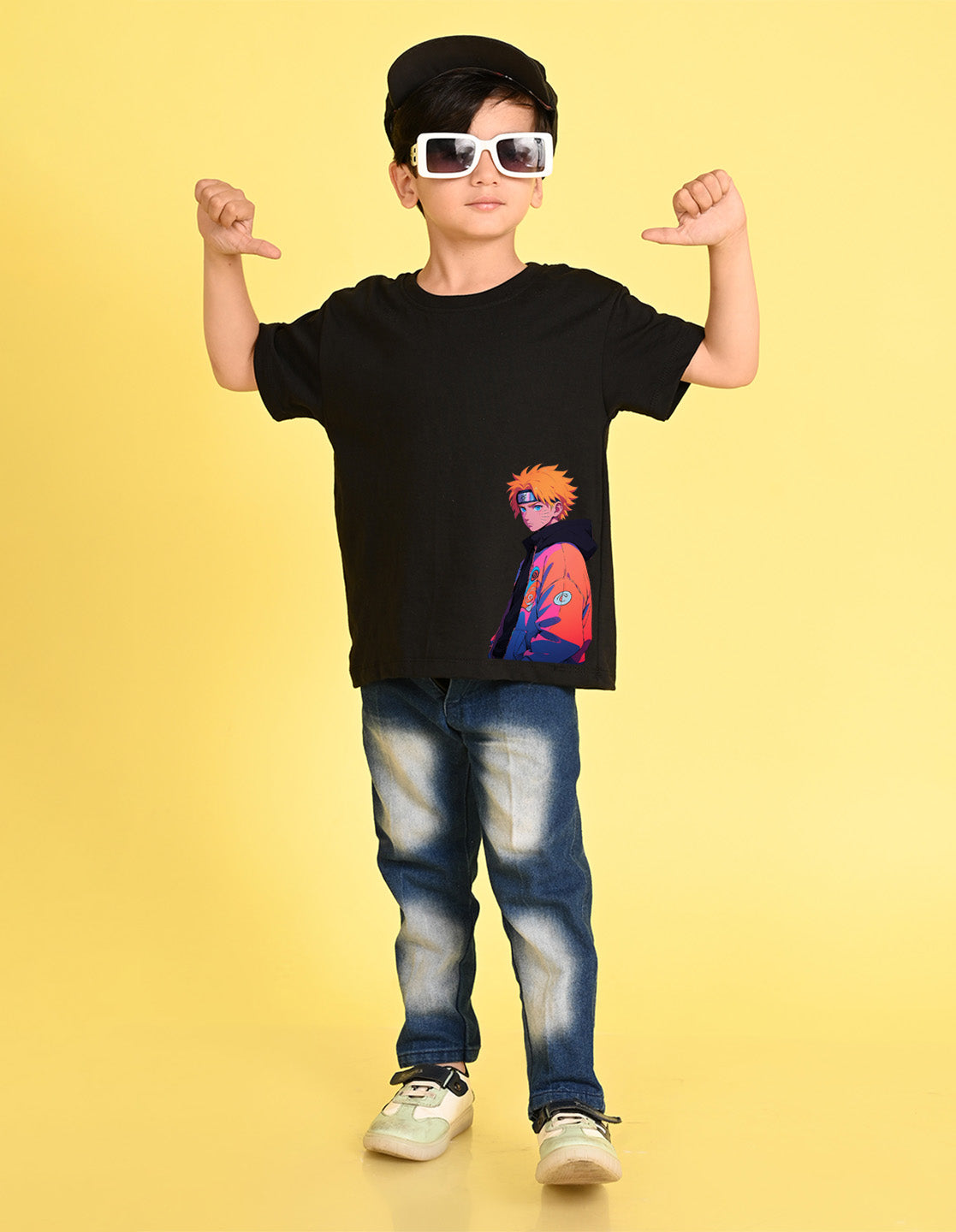 Nusyl Boys Black Naruto Printed Short sleeve Cotton Blend Oversized T-shirts