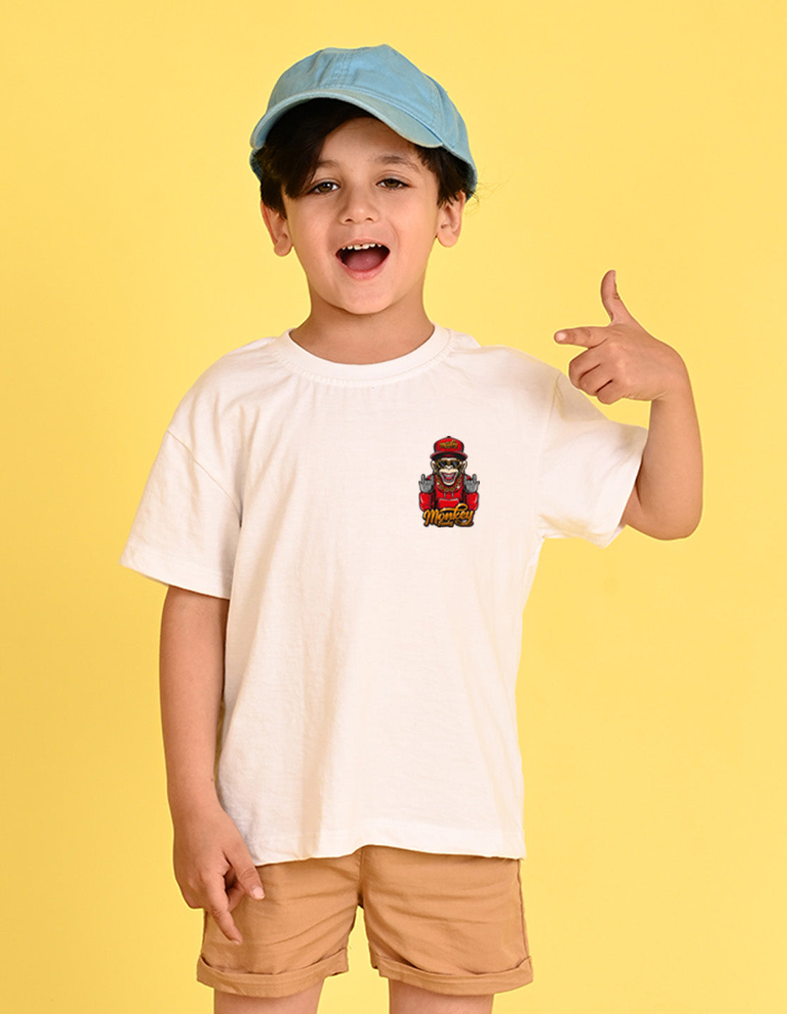 Nusyl Boys White Monkey Funky Printed Short sleeve Cotton Blend Oversized T-shirts