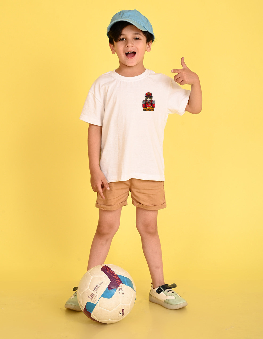 Nusyl Boys White Monkey Funky Printed Short sleeve Cotton Blend Oversized T-shirts