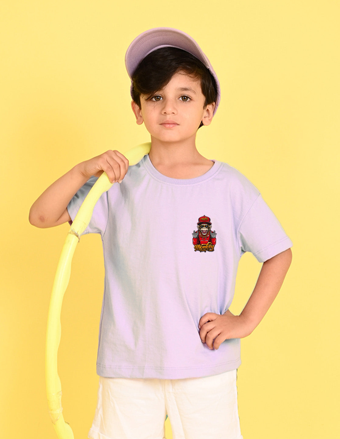 Nusyl Boys Lilac Monkey Funky Printed Short sleeve Cotton Blend Oversized T-shirts