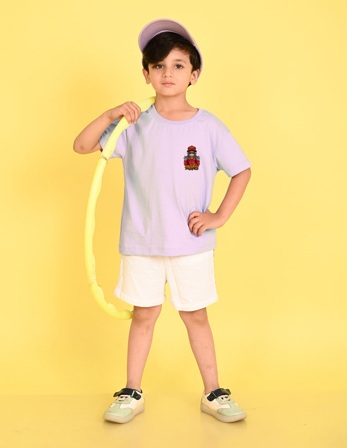 Nusyl Boys Lilac Monkey Funky Printed Short sleeve Cotton Blend Oversized T-shirts