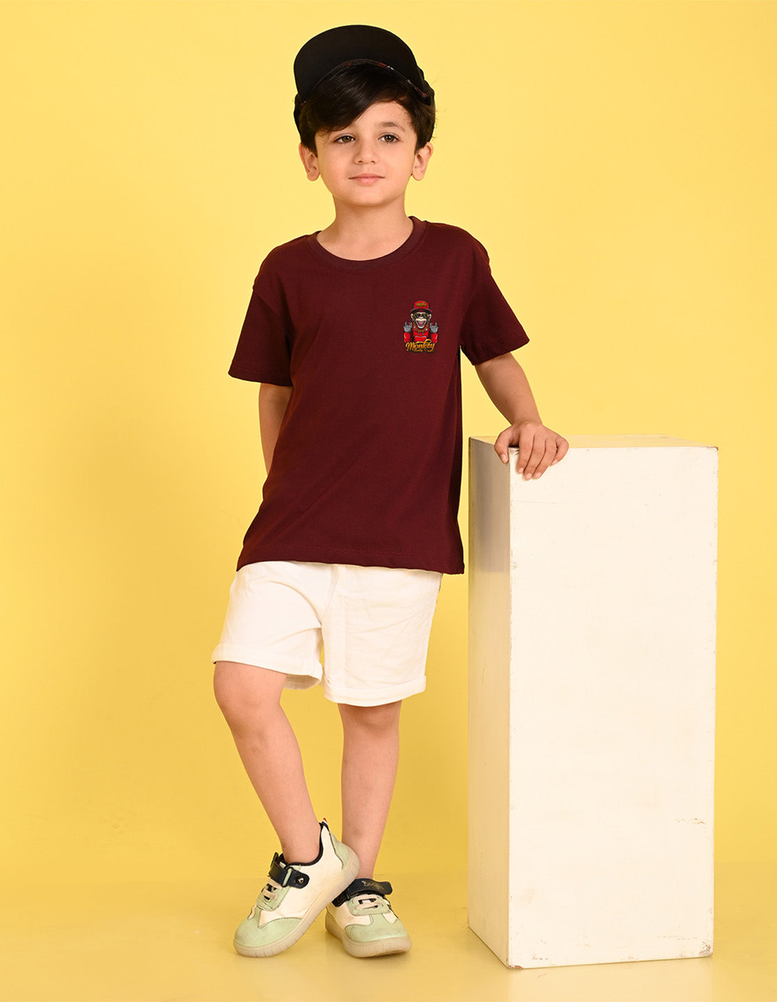 Nusyl Boys Wine Monkey Funky Printed Short sleeve Cotton Blend Oversized T-shirts