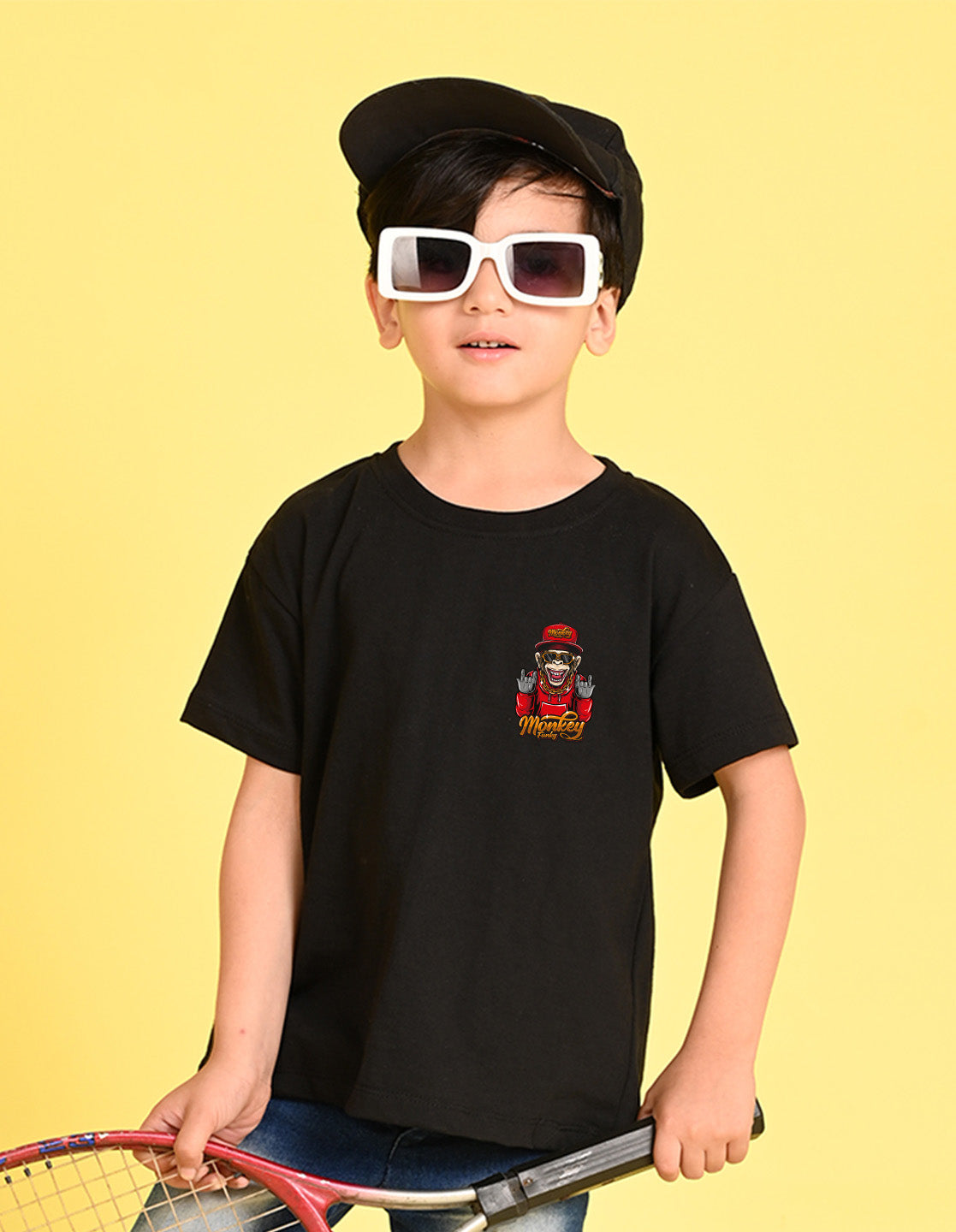 Nusyl Boys Black Monkey Funky Printed Short sleeve Cotton Blend Oversized T-shirts