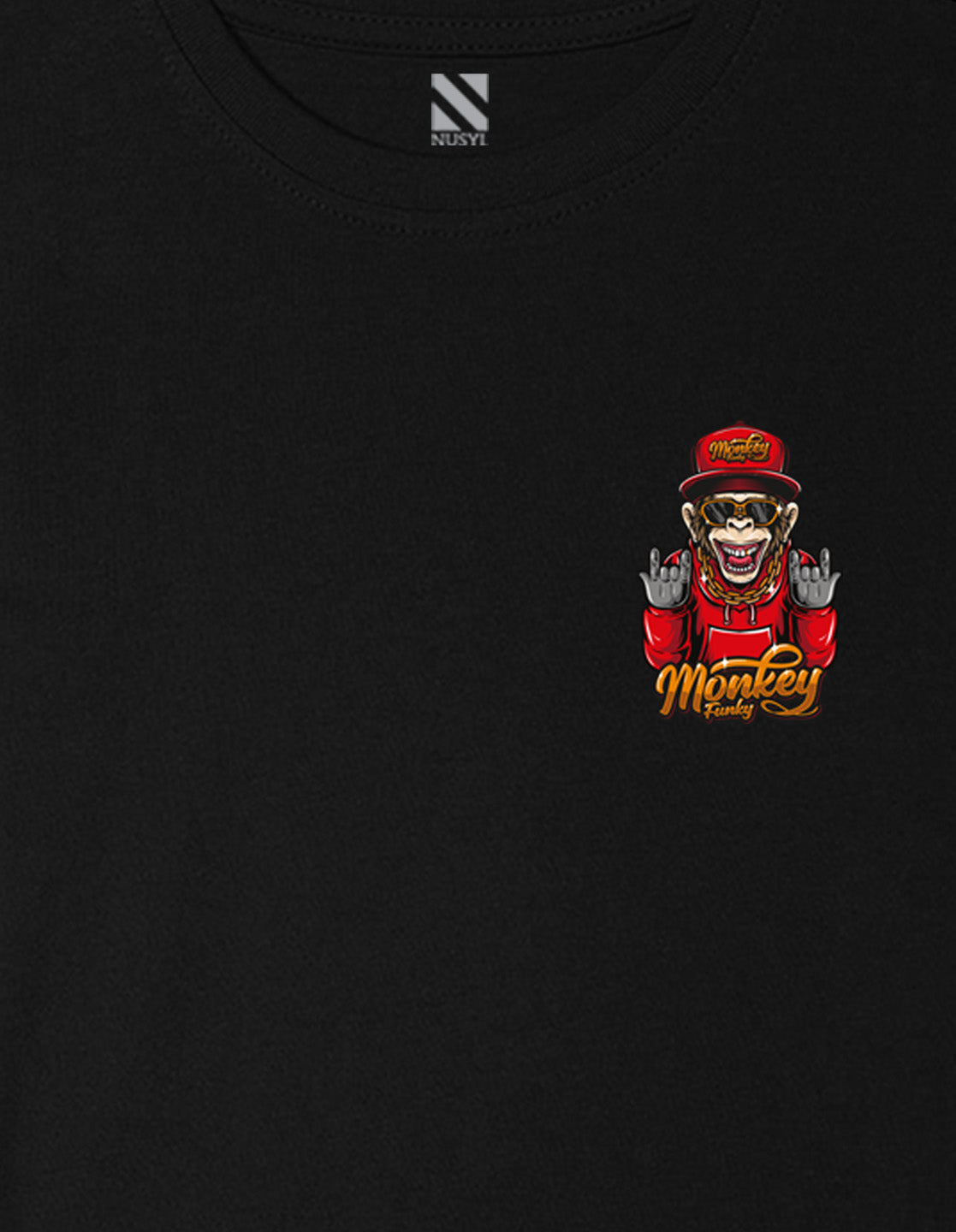 Nusyl Boys Black Monkey Funky Printed Short sleeve Cotton Blend Oversized T-shirts