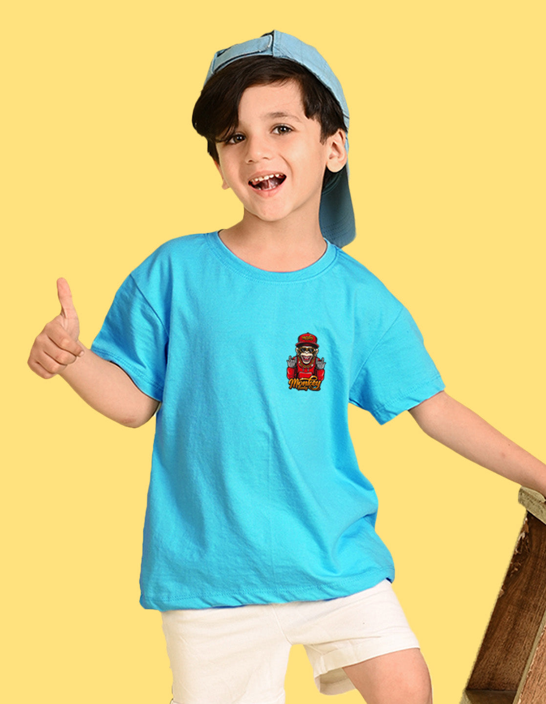 Nusyl Boys Sky Blue Monkey Funky Printed Short sleeve Cotton Blend Oversized T-shirts