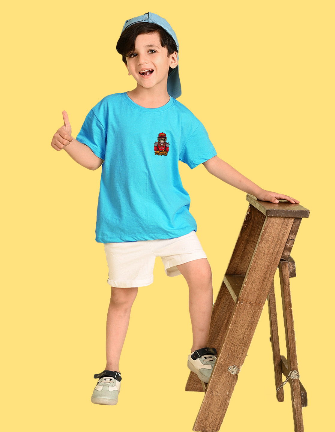 Nusyl Boys Sky Blue Monkey Funky Printed Short sleeve Cotton Blend Oversized T-shirts