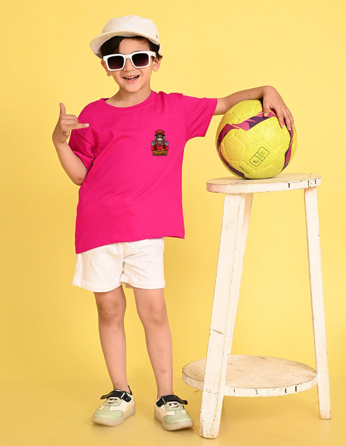 Nusyl Boys Hot Pink Monkey Funky Printed Short sleeve Cotton Blend Oversized T-shirts