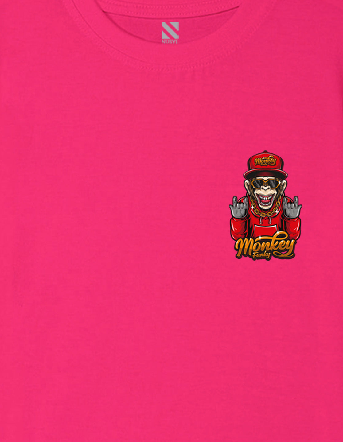 Nusyl Boys Hot Pink Monkey Funky Printed Short sleeve Cotton Blend Oversized T-shirts