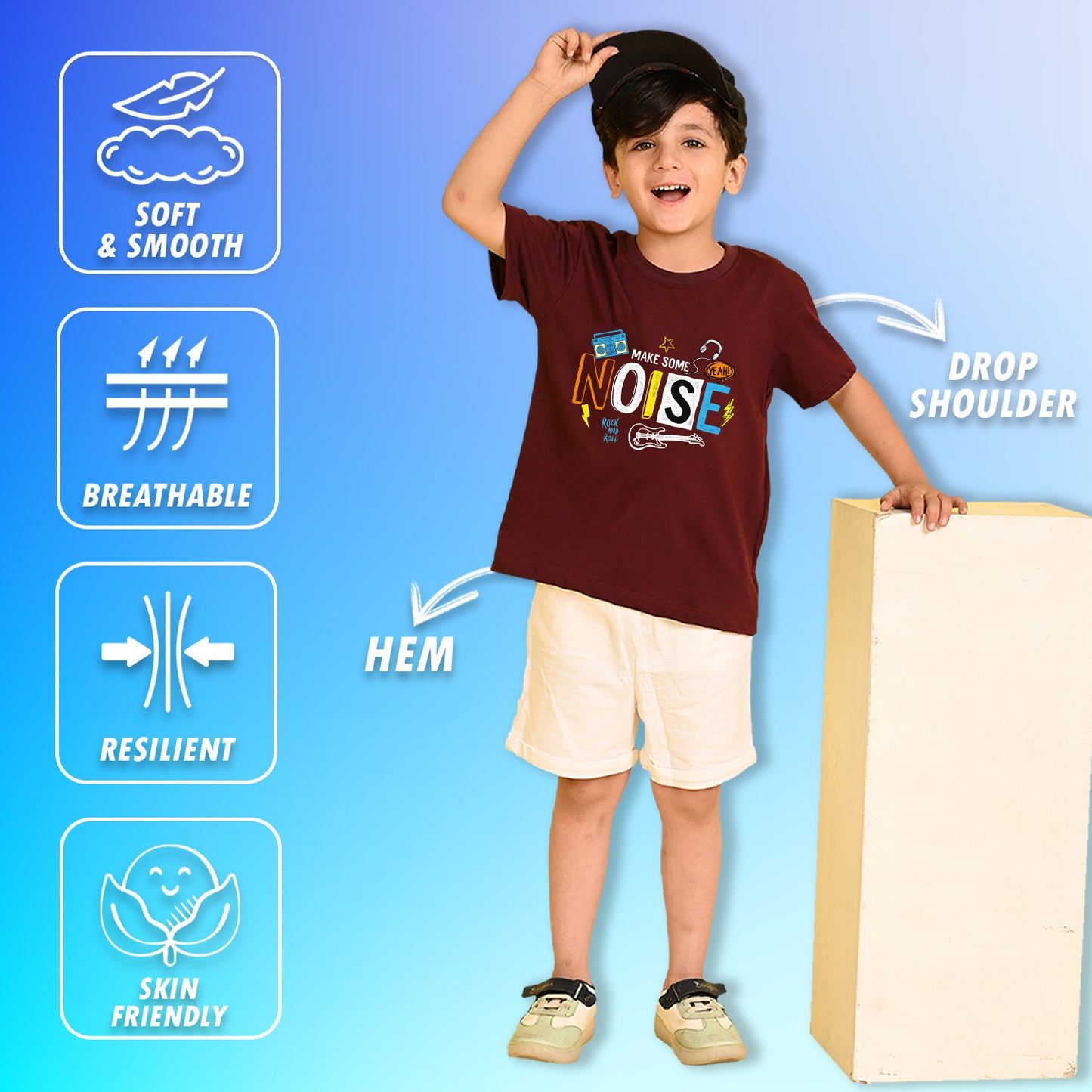 Nusyl Boys Wine Noise Text Printed Short Sleeve Oversized T-Shirt