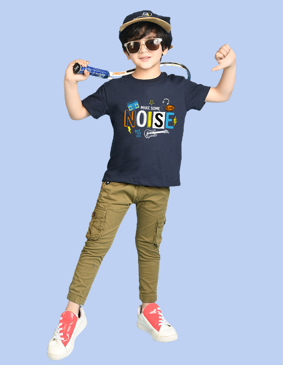 Nusyl Boys Navy Blue Noise Text Printed Short Sleeve Oversized T-Shirt