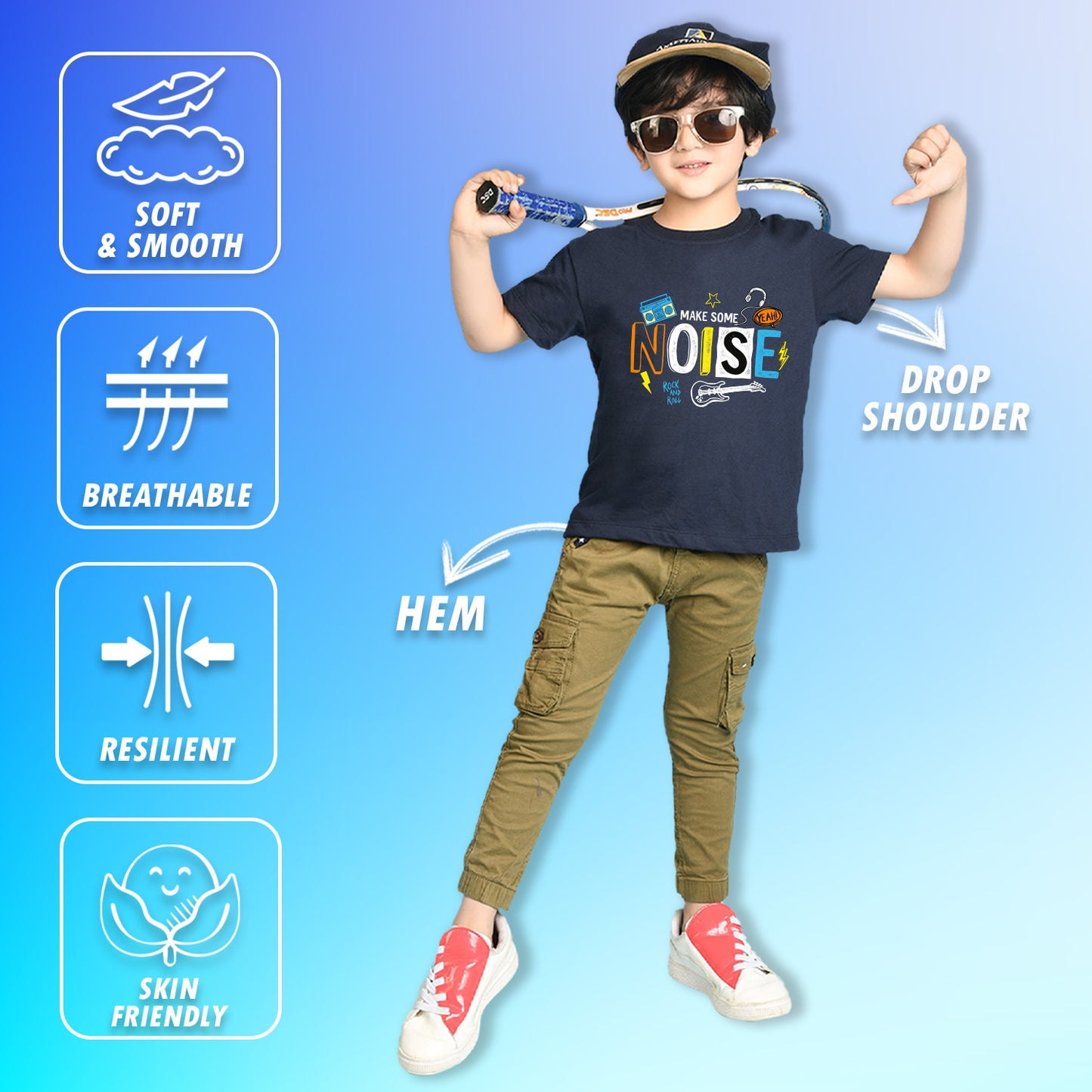 Nusyl Boys Navy Blue Noise Text Printed Short Sleeve Oversized T-Shirt
