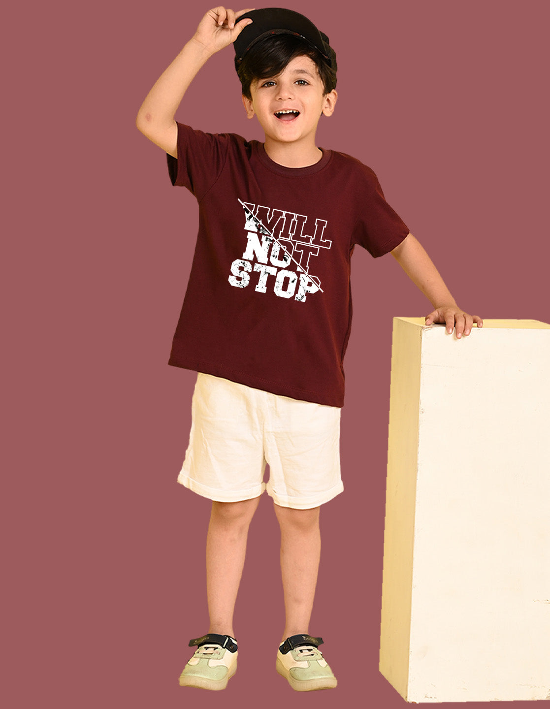 Nusyl Boys Wine Will Not Stop Text Printed Short Sleeve Oversized T-Shirt