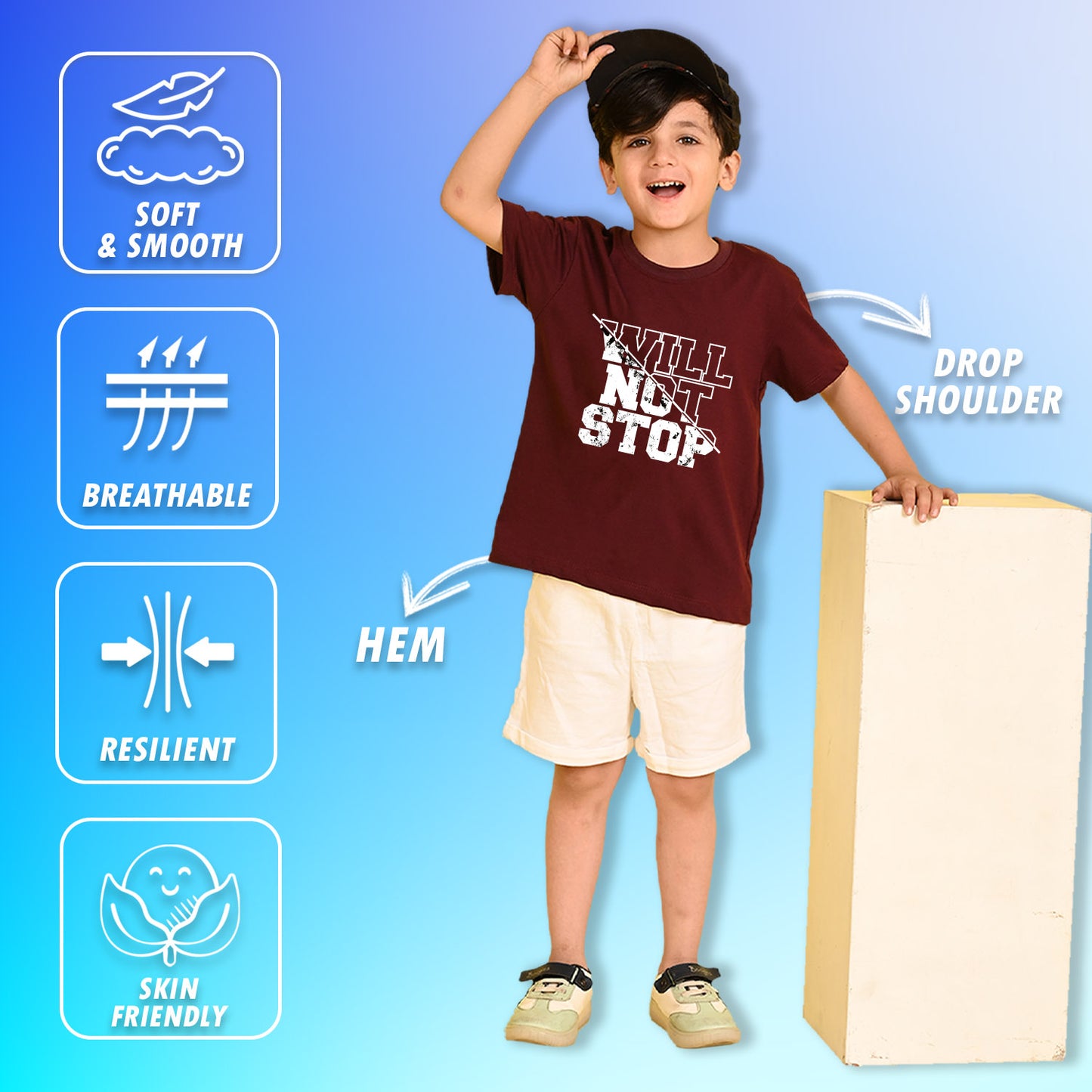 Nusyl Boys Wine Will Not Stop Text Printed Short Sleeve Oversized T-Shirt