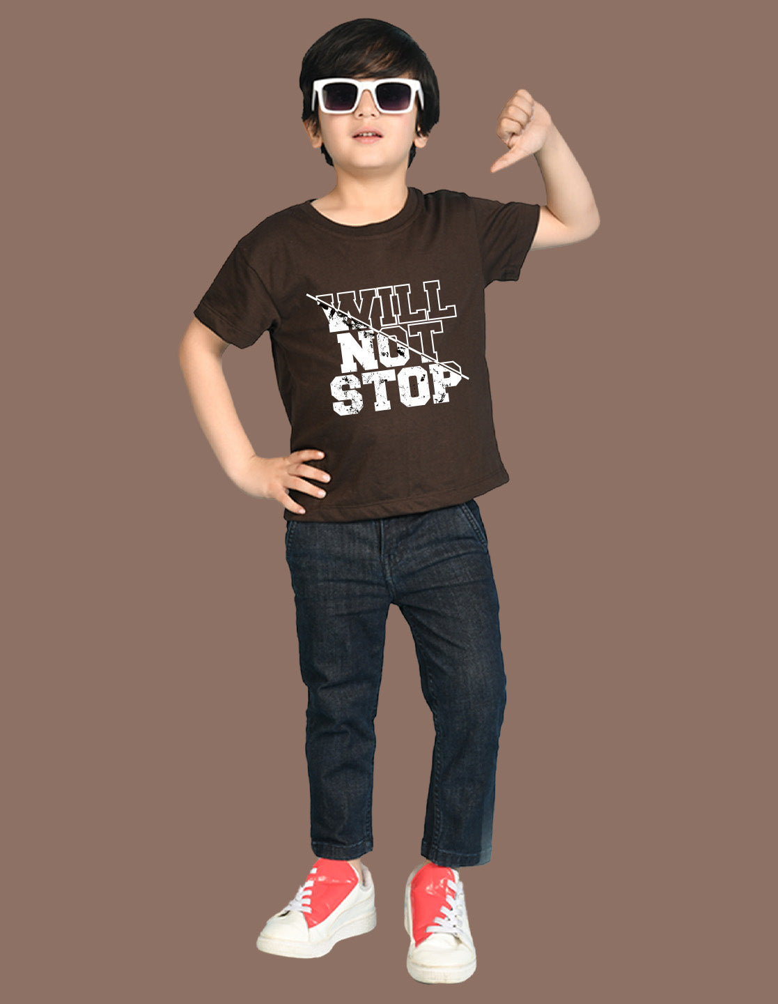 Nusyl Boys Brown Will Not Stop Text Printed Short Sleeve Oversized T-Shirt