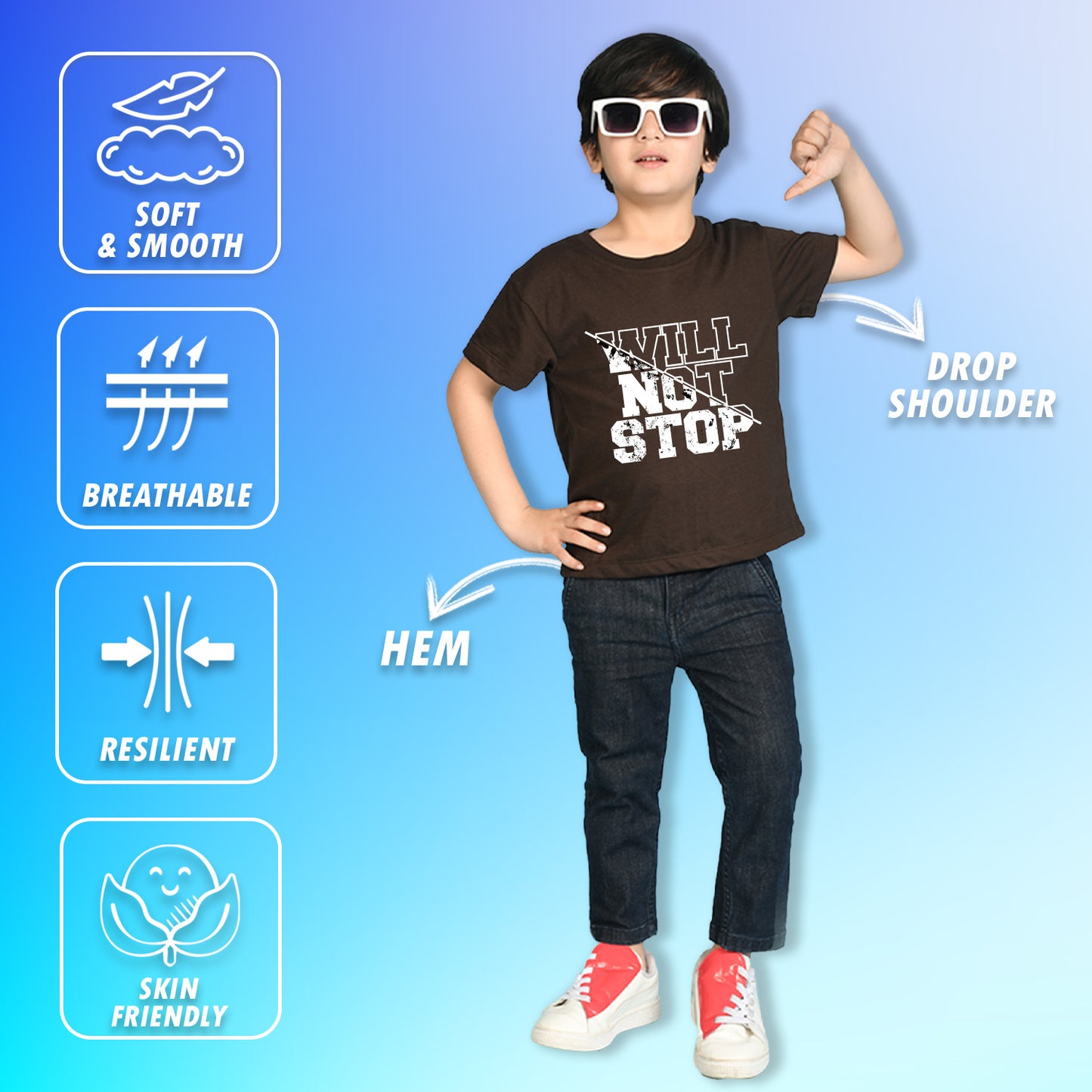 Nusyl Boys Brown Will Not Stop Text Printed Short Sleeve Oversized T-Shirt