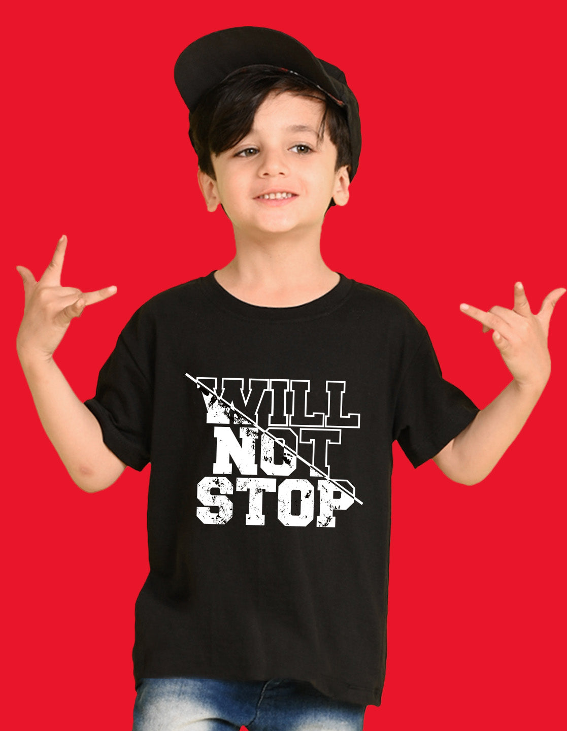 Nusyl Boys Black Will Not Stop Text Printed Short Sleeve Oversized T-Shirt