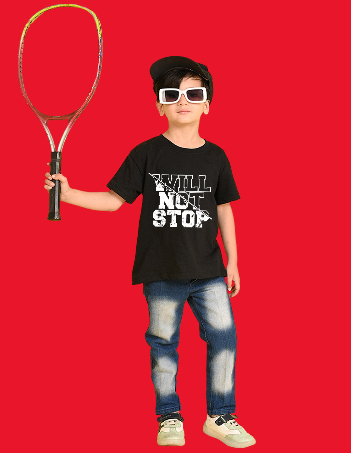 Nusyl Boys Black Will Not Stop Text Printed Short Sleeve Oversized T-Shirt