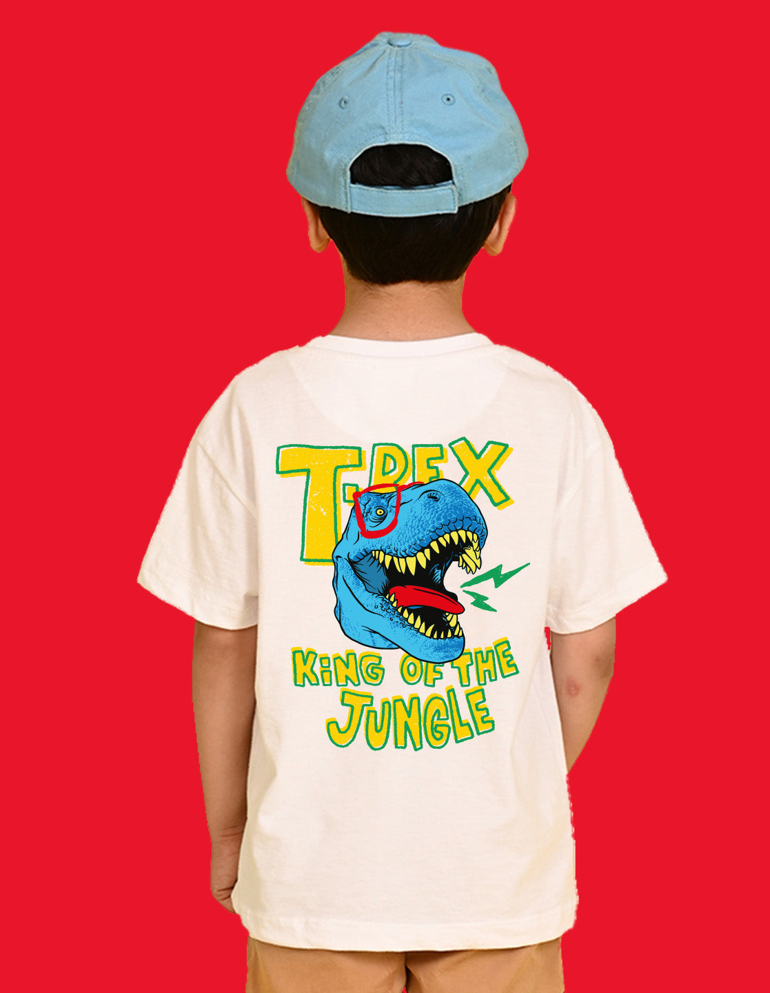 Nusyl Boys White T-Rex Text Printed Short Sleeve Oversized T-Shirt