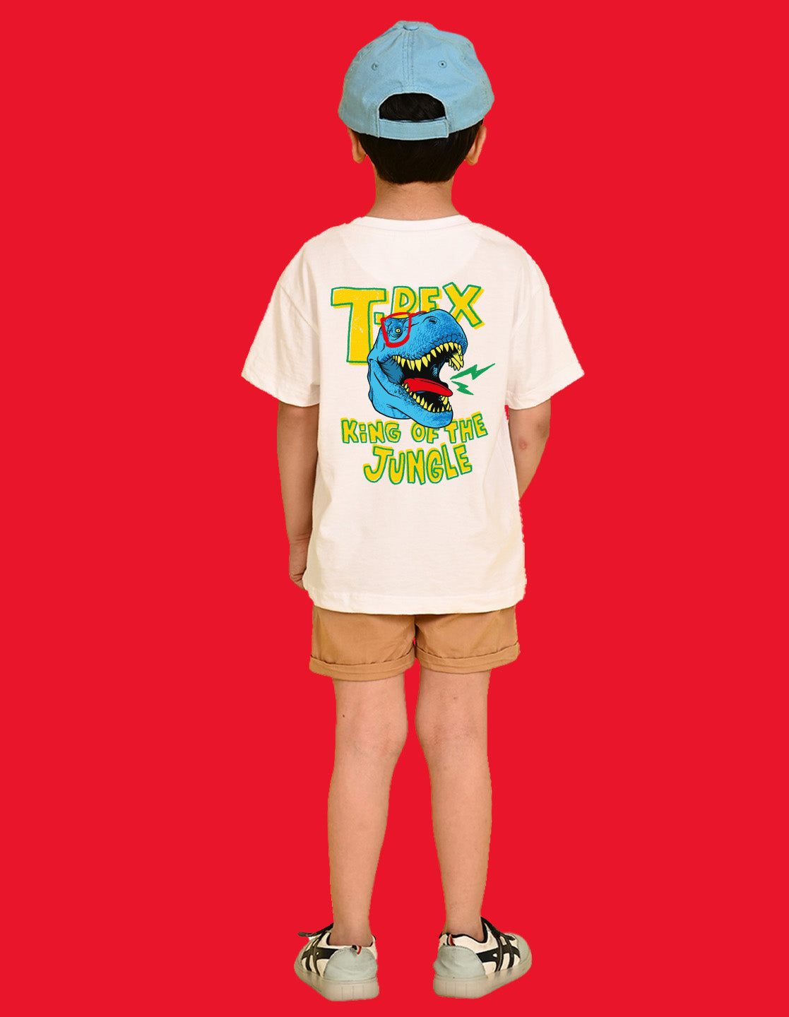 Nusyl Boys White T-Rex Text Printed Short Sleeve Oversized T-Shirt