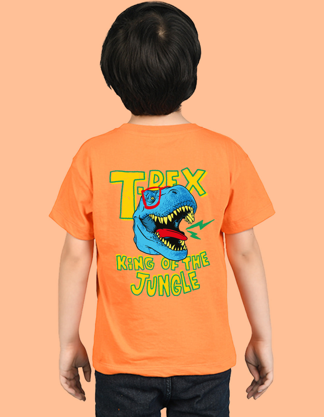 Nusyl Boys Orange T-Rex Text Printed Short Sleeve Oversized T-Shirt