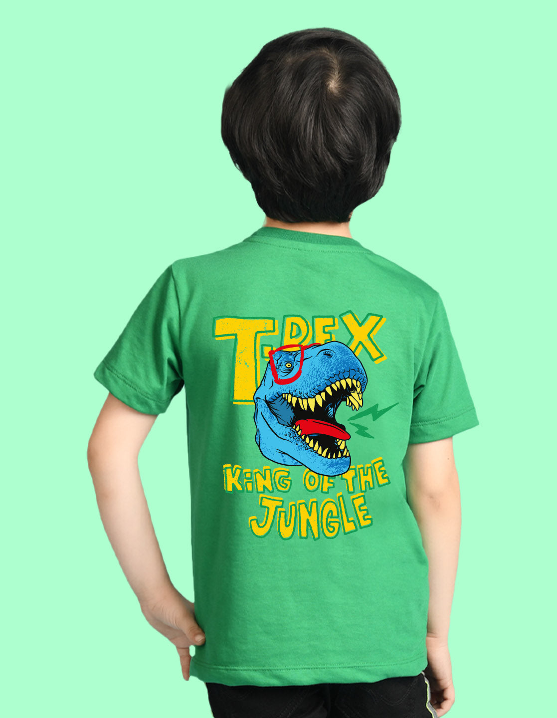 Nusyl Boys Green T-Rex Text Printed Short Sleeve Oversized T-Shirt