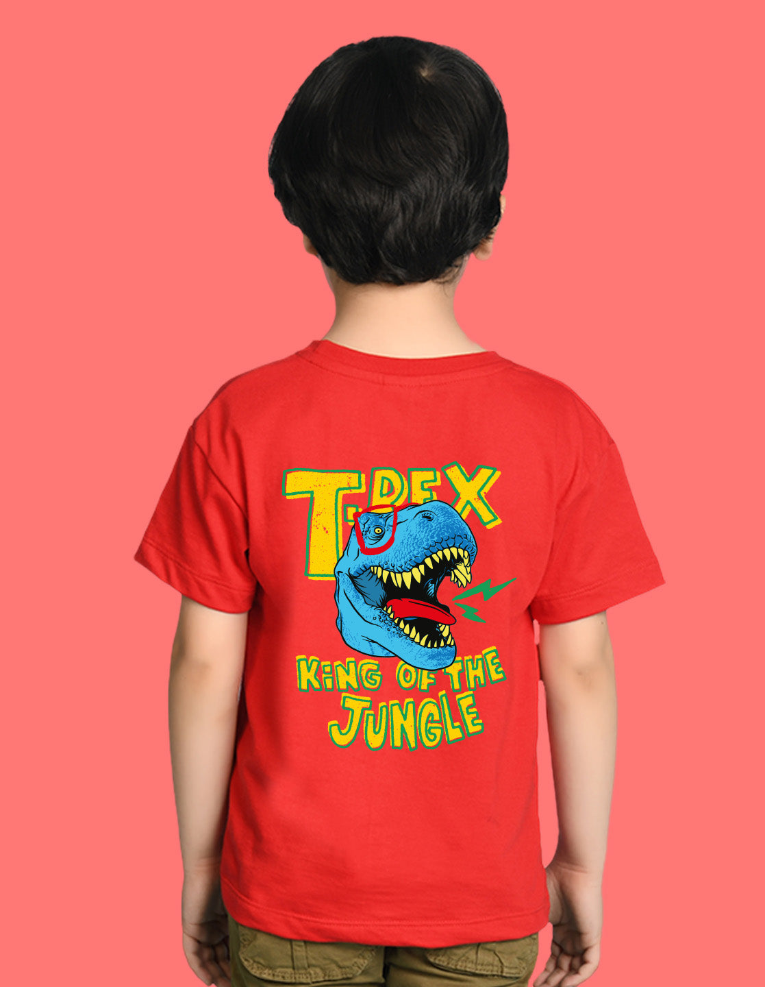 Nusyl Boys Red T-Rex Text Printed Short Sleeve Oversized T-Shirt