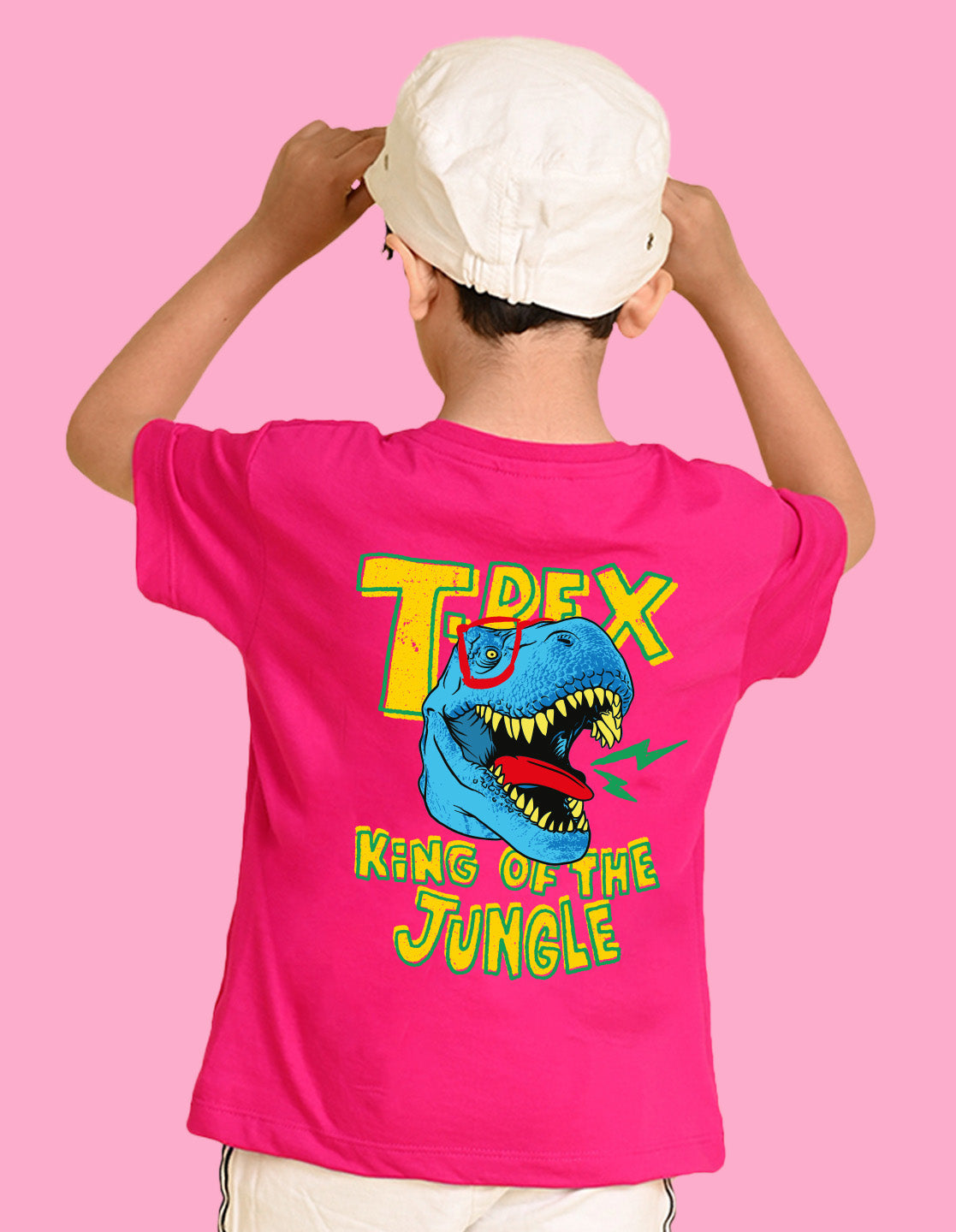Nusyl Boys Hot Pink T-Rex Text Printed Short Sleeve Oversized T-Shirt