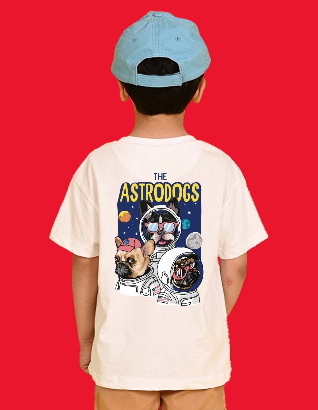 Nusyl Boys White The Astrodogs Text Printed Short Sleeve Oversized T-Shirt