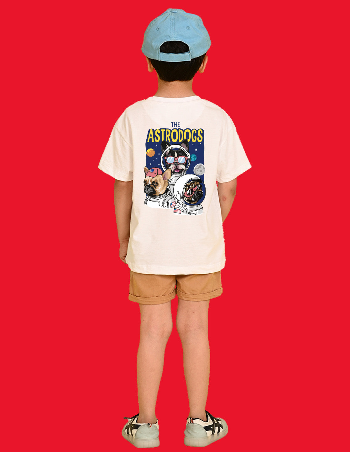 Nusyl Boys White The Astrodogs Text Printed Short Sleeve Oversized T-Shirt