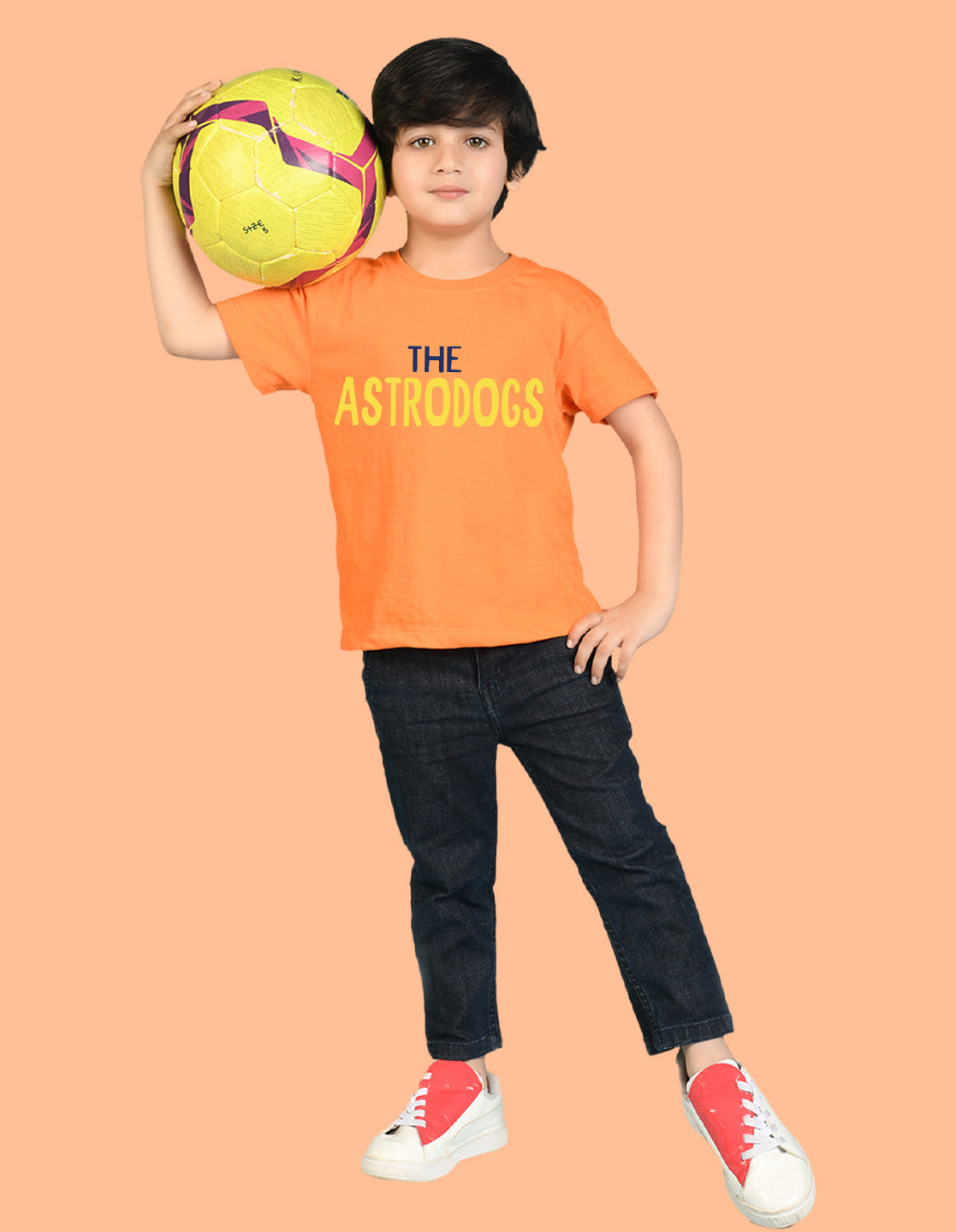Nusyl Boys Orange The Astrodogs Text Printed Short Sleeve Oversized T-Shirt