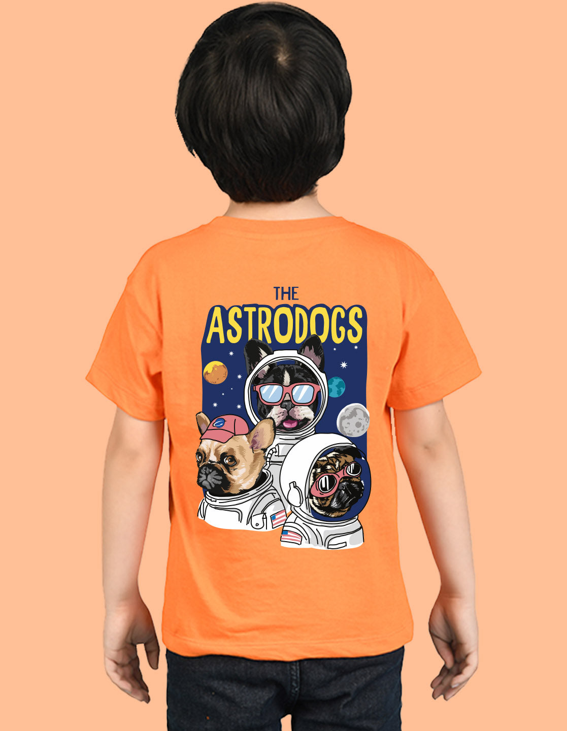 Nusyl Boys Orange The Astrodogs Text Printed Short Sleeve Oversized T-Shirt
