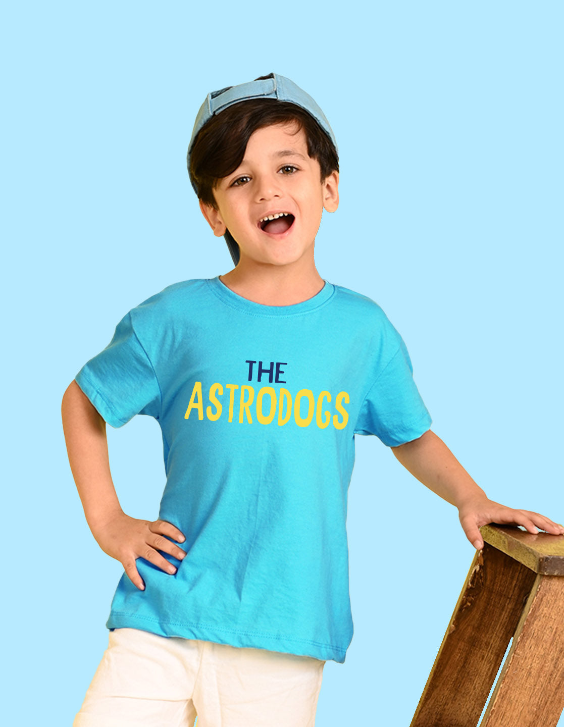 Nusyl Boys Sky Blue The Astrodogs Text Printed Short Sleeve Oversized T-Shirt