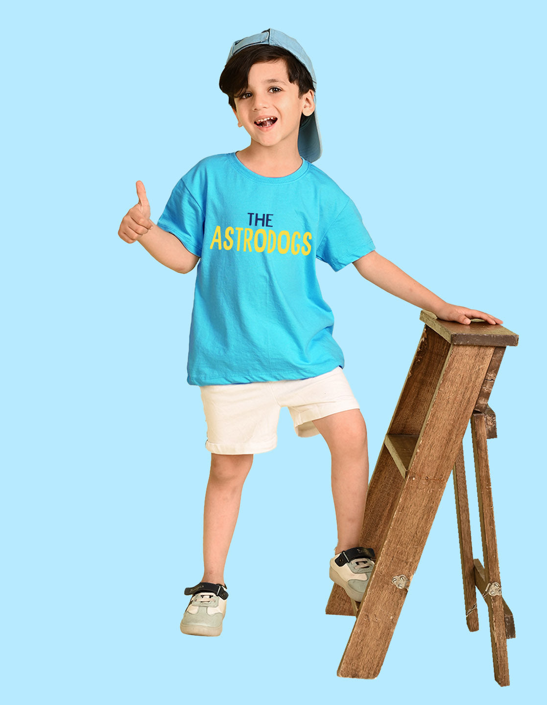 Nusyl Boys Sky Blue The Astrodogs Text Printed Short Sleeve Oversized T-Shirt