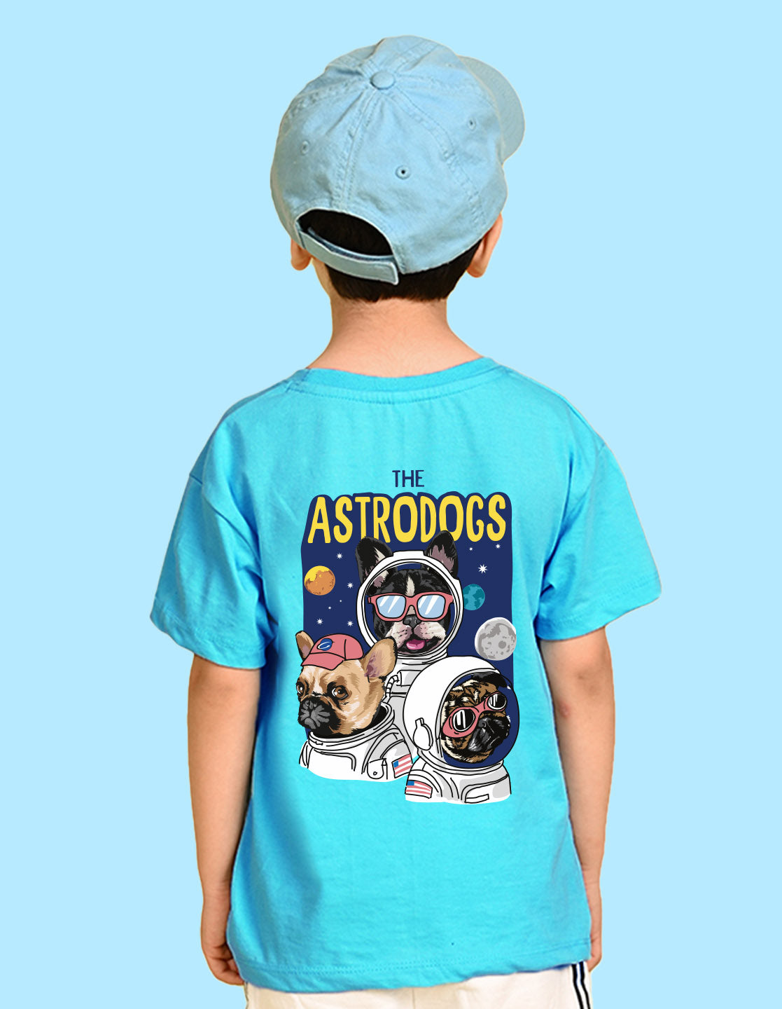 Nusyl Boys Sky Blue The Astrodogs Text Printed Short Sleeve Oversized T-Shirt