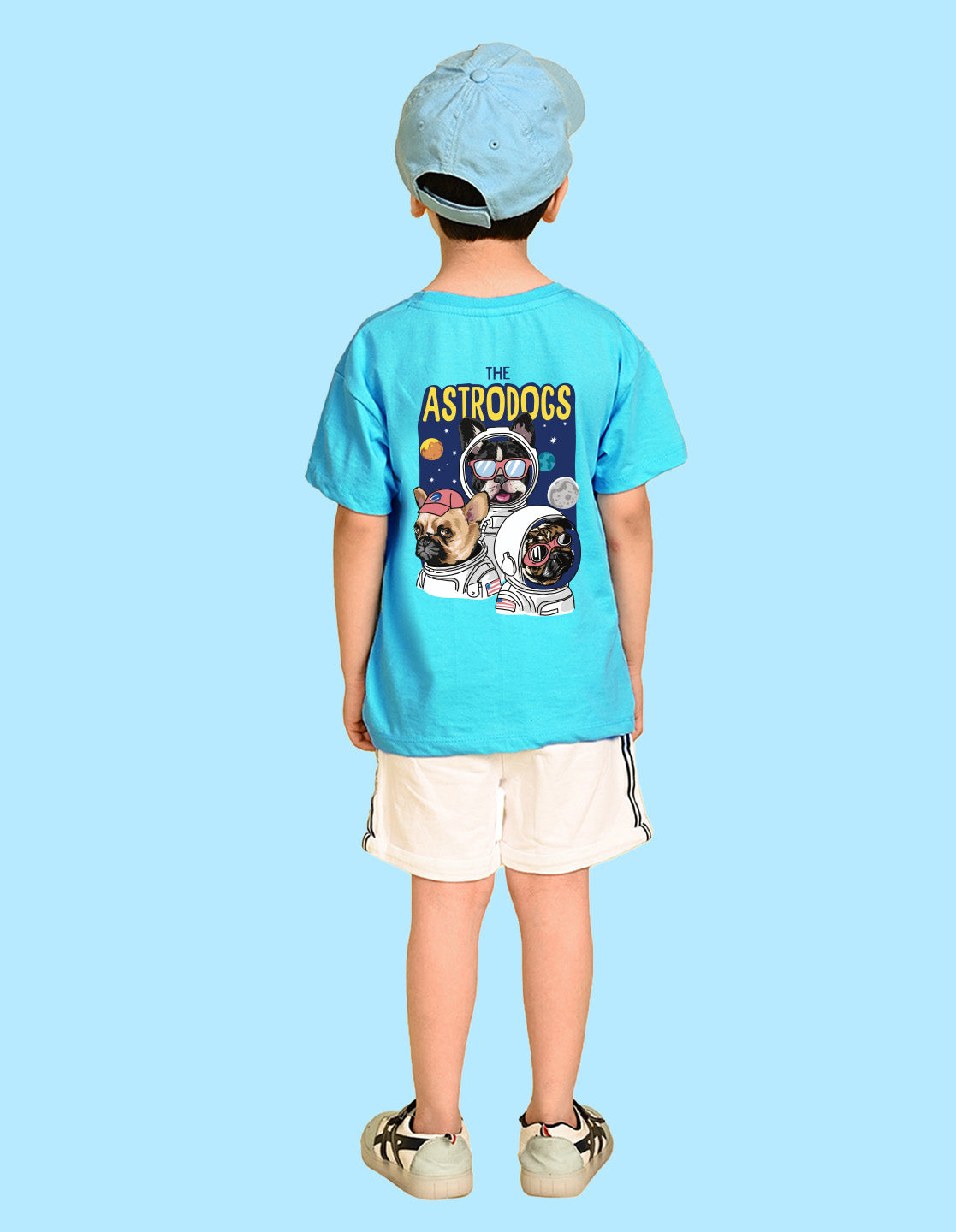 Nusyl Boys Sky Blue The Astrodogs Text Printed Short Sleeve Oversized T-Shirt