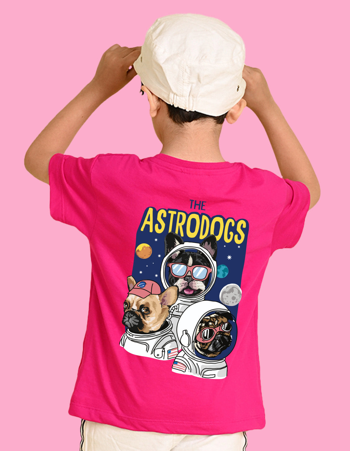 Nusyl Boys Hot Pink The Astrodogs Text Printed Short Sleeve Oversized T-Shirt