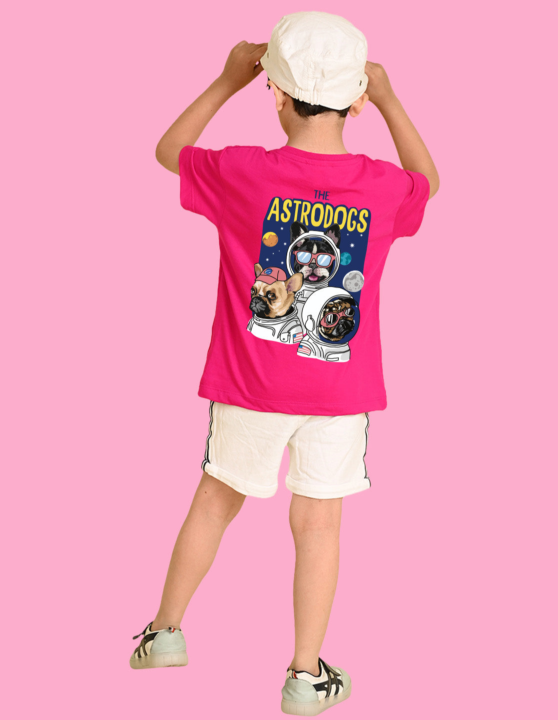 Nusyl Boys Hot Pink The Astrodogs Text Printed Short Sleeve Oversized T-Shirt