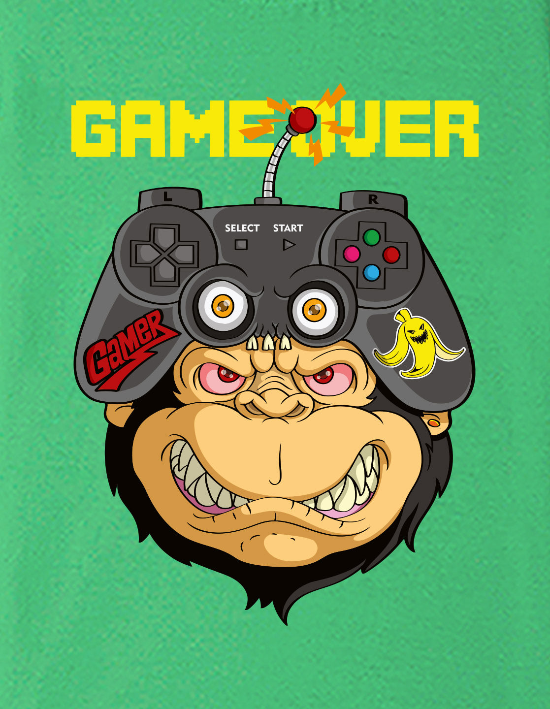 Nusyl Boys Green Game Over Text Printed Short Sleeve Oversized T-Shirt