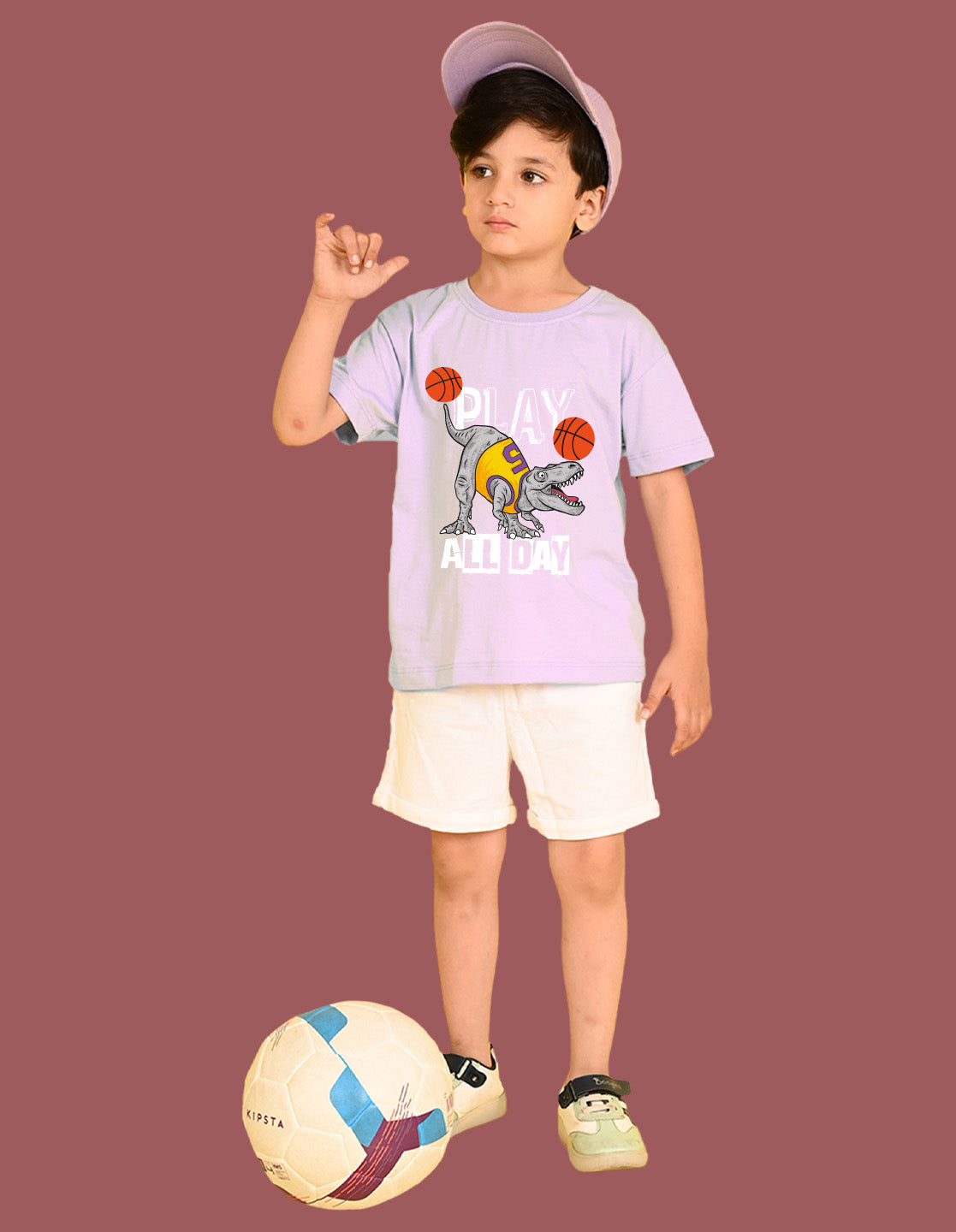 Nusyl Boys Lilac Play All Day Text Printed Short Sleeve Oversized T-Shirt