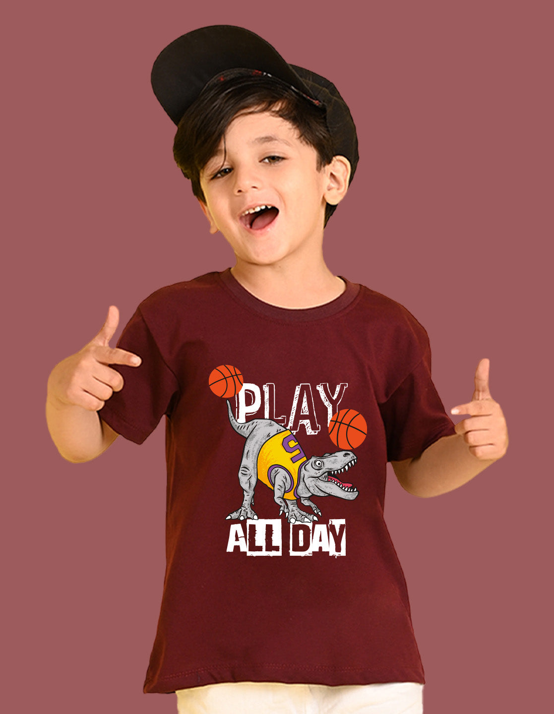 Nusyl Boys Wine Play All Day Text Printed Short Sleeve Oversized T-Shirt