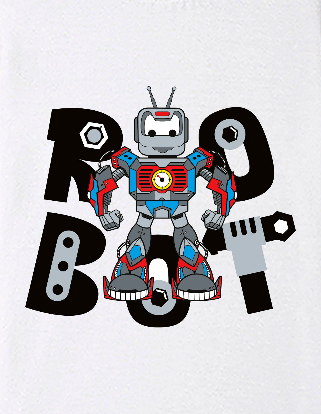 Nusyl Boys White Robot Text Printed Short Sleeve Oversized T-Shirt