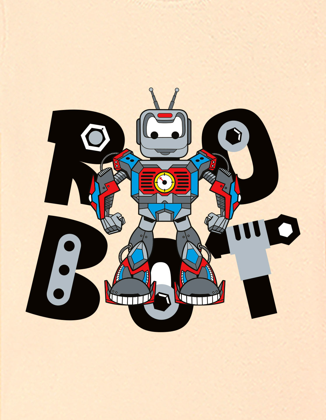 Nusyl Boys Beige Robot Text Printed Short Sleeve Oversized T-Shirt