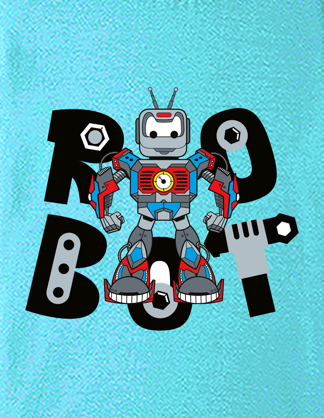 Nusyl Boys Sky Blue Robot Text Printed Short Sleeve Oversized T-Shirt
