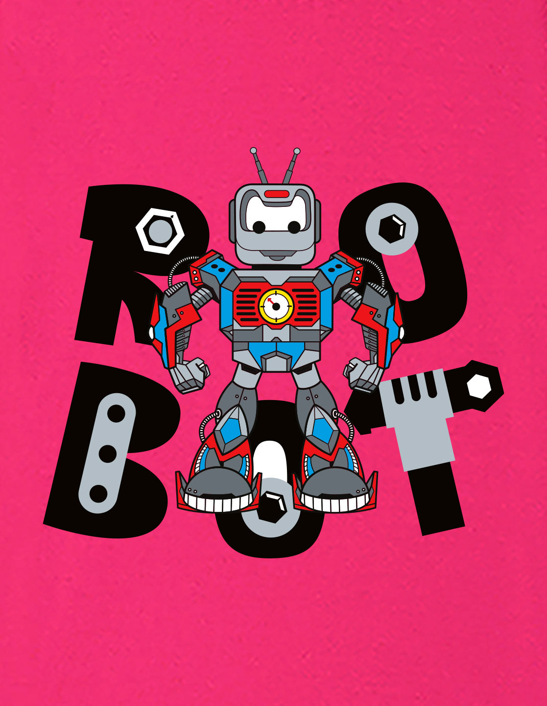Nusyl Boys Hot Pink Robot Text Printed Short Sleeve Oversized T-Shirt