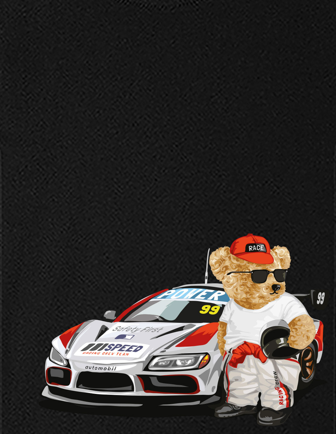 Nusyl Boys Black Racing Car & Teddy Bear Printed Short Sleeve Oversized T-Shirt