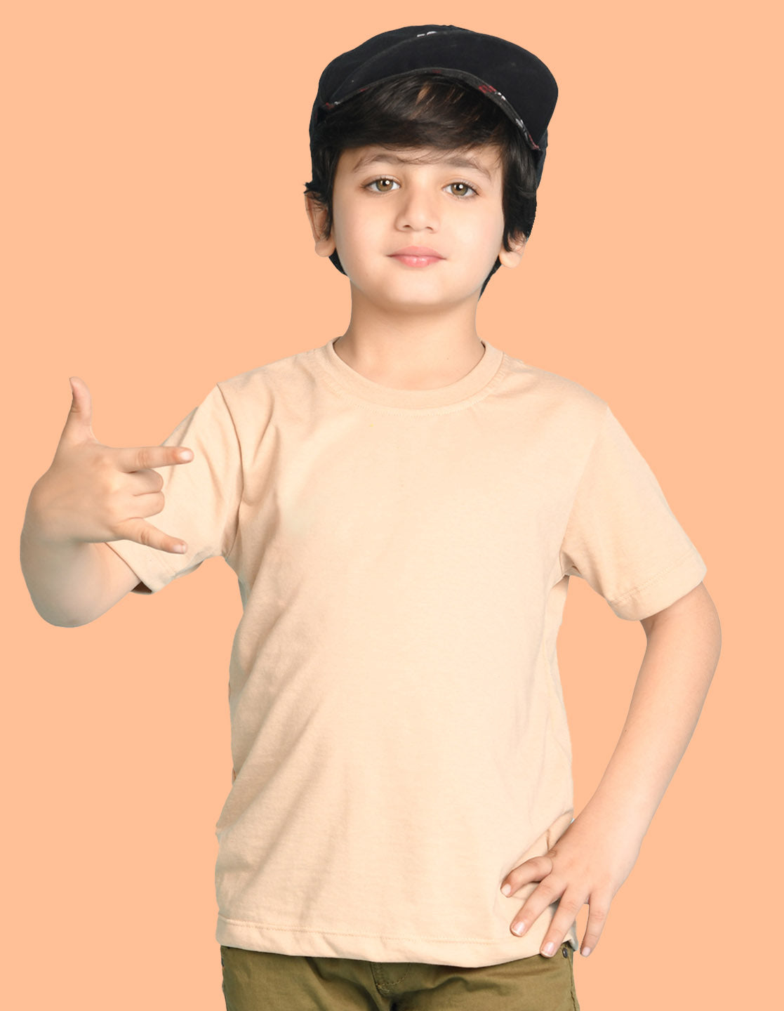 Nusyl Boys Beige Wild Text Printed Short Sleeve Oversized T-Shirt